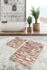 - PaspasTakimi-2li-Set1479-Gorsel-4 - Realhomes 2'li Set Rengarenk Zeminde Patchwork Motifli Kilim Desenli Vintage Sade & Şık 2'li Banyo & Mutfak Paspas Takımı Realhomes