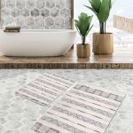 2'li Set Siyah Zeminde Çerçeveli Motifli Klasik Desenli Geometrik Klasik  2'li Banyo & Mutfak Paspas Takımı Realhomes