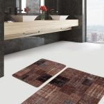 2'li Set Siyah - Gold Zeminde Klasik Motifli Geometrik Desenli    2'li Banyo & Mutfak Paspas Takımı Realhomes