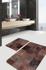 - PaspasTakimi-2li-Set1481-Gorsel - Realhomes  2'li Set Kahverengi Zeminde Patchwork Motifli Vintage Desenli Vintage Eskitme Motifli  2'li Banyo & Mutfak Paspas Takımı Realhomes
