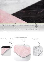 - PaspasTakimi-2li-Set1482-Gorsel-3 - Realhomes 2'li Set Pembe - Siyah Zeminde Mermer Motifli Geometrik Desenli Geometrik Sade & Şık 2'li Banyo & Mutfak Paspas Takımı Realhomes