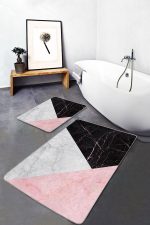 - PaspasTakimi-2li-Set1482-Gorsel-5 - Realhomes 2'li Set Pembe - Siyah Zeminde Mermer Motifli Geometrik Desenli Geometrik Sade & Şık 2'li Banyo & Mutfak Paspas Takımı Realhomes