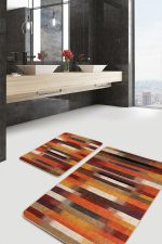 - PaspasTakimi-2li-Set1484-Gorsel-4 - Realhomes 2'li Set Çok Renkli Zeminde Patchwork Motifli Yöresel Desenli Vintage Klasik 2'li Banyo & Mutfak Paspas Takımı Realhomes