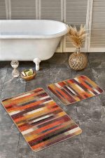 - Realhomes - Realhomes 2'li Set Çok Renkli Zeminde Patchwork Motifli Yöresel Desenli Vintage Klasik 2'li Banyo & Mutfak Paspas Takımı Realhomes