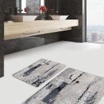 2'li Set Mavi Zeminde Sulu Boya Motifli Modern Sanat Desenli Sade & Şık Modern  2'li Banyo & Mutfak Paspas Takımı Realhomes