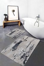 2'li Set Bej - Siyah Zeminde Eskitme Motifli Duvar Desenli Eskitme Motifli Vintage  2'li Banyo & Mutfak Paspas Takımı Realhomes