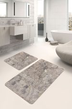 - PaspasTakimi-2li-Set1486-Gorsel-4 - Realhomes  2'li Set Bej - Gri Zeminde Eskitme Motifli Antika Desenli Vintage Eskitme Motifli  2'li Banyo & Mutfak Paspas Takımı Realhomes