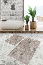 - PaspasTakimi-2li-Set1486-Gorsel-5 - Realhomes  2'li Set Bej - Gri Zeminde Eskitme Motifli Antika Desenli Vintage Eskitme Motifli  2'li Banyo & Mutfak Paspas Takımı Realhomes