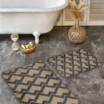 2'li Set Kahverengi - Turuncu Zeminde Post Motifli Leopar Desenli Sade & Şık Klasik  2'li Banyo & Mutfak Paspas Takımı Realhomes