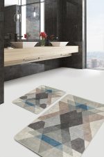 - PaspasTakimi-2li-Set1490-Gorsel - Realhomes 2'li Set Ekru - Kahverengi Zeminde Geometrik Motifli Üçgen Desenli Geometrik Sade & Şık 2'li Banyo & Mutfak Paspas Takımı Realhomes