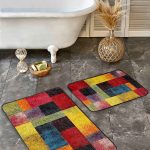 2'li Set Gri Zeminde Etnik Motifli Antik Desenli Vintage Eskitme Motifli  2'li Banyo & Mutfak Paspas Takımı Realhomes