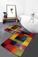 - PaspasTakimi-2li-Set1491-Gorsel-4 - Realhomes  2'li Set Kırmızı - Siyah Zeminde Kanvas Motifli Yağlıboya Desenli Modern Klasik  2'li Banyo & Mutfak Paspas Takımı Realhomes