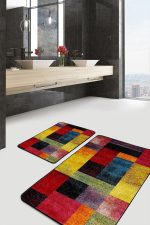 - PaspasTakimi-2li-Set1491-Gorsel-5 - Realhomes  2'li Set Kırmızı - Siyah Zeminde Kanvas Motifli Yağlıboya Desenli Modern Klasik  2'li Banyo & Mutfak Paspas Takımı Realhomes