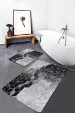 - PaspasTakimi-2li-Set1492-Gorsel-1 - Realhomes  2'li Set Siyah - Gri Zeminde Mozaik Motifli Mermer Desenli Geometrik Klasik  2'li Banyo & Mutfak Paspas Takımı Realhomes