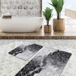 2'li Set Gri - Beyaz Zeminde Çerçeveli Motifli Geometrik Desenli Geometrik Sade & Şık  2'li Banyo & Mutfak Paspas Takımı Realhomes