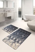 - PaspasTakimi-2li-Set1493-Gorsel-1 - Realhomes  2'li Set Siyah - Krem Zeminde Mozaik Motifli Halı Desenli Geometrik Sade & Şık  2'li Banyo & Mutfak Paspas Takımı Realhomes