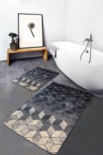 - PaspasTakimi-2li-Set1493-Gorsel-4 - Realhomes  2'li Set Siyah - Krem Zeminde Mozaik Motifli Halı Desenli Geometrik Sade & Şık  2'li Banyo & Mutfak Paspas Takımı Realhomes