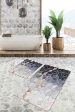 - PaspasTakimi-2li-Set1494-Gorsel-1 - Realhomes  2'li Set Gri - Mavi Zeminde Mozaik Motifli Geometrik Desenli Geometrik Klasik  2'li Banyo & Mutfak Paspas Takımı Realhomes