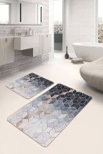 - PaspasTakimi-2li-Set1494-Gorsel - Realhomes  2'li Set Gri - Mavi Zeminde Mozaik Motifli Geometrik Desenli Geometrik Klasik  2'li Banyo & Mutfak Paspas Takımı Realhomes