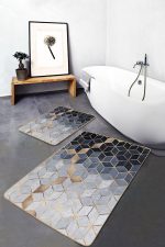 - PaspasTakimi-2li-Set1494-Gorsel-2 - Realhomes  2'li Set Gri - Mavi Zeminde Mozaik Motifli Geometrik Desenli Geometrik Klasik  2'li Banyo & Mutfak Paspas Takımı Realhomes