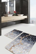 - PaspasTakimi-2li-Set1494-Gorsel-4 - Realhomes  2'li Set Gri - Mavi Zeminde Mozaik Motifli Geometrik Desenli Geometrik Klasik  2'li Banyo & Mutfak Paspas Takımı Realhomes