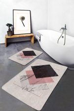 - PaspasTakimi-2li-Set1495-Gorsel-1 - Realhomes  2'li Set Pembe - Ekru Zeminde Geometrik Motifli Mermer Desenli Sade & Şık Geometrik  2'li Banyo & Mutfak Paspas Takımı Realhomes