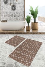 - PaspasTakimi-2li-Set1497-Gorsel - Realhomes 2'li Set Kahverengi - Beyaz Zeminde Geometrik Motifli Etnik Desenli Geometrik Vintage 2'li Banyo & Mutfak Paspas Takımı Realhomes