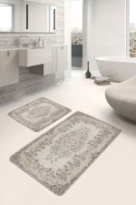 - PaspasTakimi-2li-Set1498-Gorsel-1 - Realhomes  2'li Set Ekru - Krem Zeminde Etnik Motifli El Dokuma Desenli Avangarde Vintage  2'li Banyo & Mutfak Paspas Takımı Realhomes