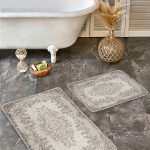 2'li Set Krem Zeminde Morrocan Motifli Otantik Desenli Geometrik Eskitme Motifli  2'li Banyo & Mutfak Paspas Takımı Realhomes