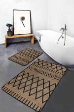 - PaspasTakimi-2li-Set1500-Gorsel-1 - Realhomes  2'li Set Siyah - Kahverengi Zeminde Hasır Motifli Etnik Desenli Geometrik Etnik Motifler  2'li Banyo & Mutfak Paspas Takımı Realhomes