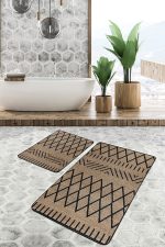 - PaspasTakimi-2li-Set1500-Gorsel - Realhomes  2'li Set Siyah - Kahverengi Zeminde Hasır Motifli Etnik Desenli Geometrik Etnik Motifler  2'li Banyo & Mutfak Paspas Takımı Realhomes