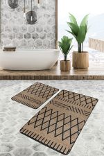 - PaspasTakimi-2li-Set1500-Gorsel-2 - Realhomes  2'li Set Siyah - Kahverengi Zeminde Hasır Motifli Etnik Desenli Geometrik Etnik Motifler  2'li Banyo & Mutfak Paspas Takımı Realhomes