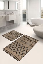 - PaspasTakimi-2li-Set1500-Gorsel-5 - Realhomes  2'li Set Siyah - Kahverengi Zeminde Hasır Motifli Etnik Desenli Geometrik Etnik Motifler  2'li Banyo & Mutfak Paspas Takımı Realhomes