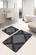 - PaspasTakimi-2li-Set1501-Gorsel-1 - Realhomes  2'li Set Siyah  Zeminde Tribal Motifli El Dokuma Desenli Geometrik Sade & Şık  2'li Banyo & Mutfak Paspas Takımı Realhomes