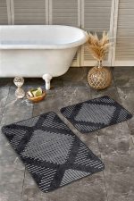 - Realhomes - Realhomes  2'li Set Siyah  Zeminde Tribal Motifli El Dokuma Desenli Geometrik Sade & Şık  2'li Banyo & Mutfak Paspas Takımı Realhomes