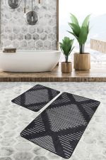 - PaspasTakimi-2li-Set1501-Gorsel-2 - Realhomes  2'li Set Siyah  Zeminde Tribal Motifli El Dokuma Desenli Geometrik Sade & Şık  2'li Banyo & Mutfak Paspas Takımı Realhomes