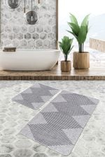 - PaspasTakimi-2li-Set1502-Gorsel - Realhomes 2'li Set Gri - Siyah Zeminde Baklava Motifli El Dokuma Desenli Sade & Şık Geometrik 2'li Banyo & Mutfak Paspas Takımı Realhomes