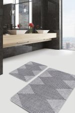 - PaspasTakimi-2li-Set1502-Gorsel-2 - Realhomes 2'li Set Gri - Siyah Zeminde Baklava Motifli El Dokuma Desenli Sade & Şık Geometrik 2'li Banyo & Mutfak Paspas Takımı Realhomes