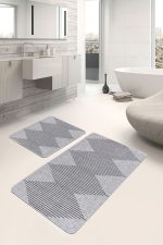 - PaspasTakimi-2li-Set1502-Gorsel-5 - Realhomes 2'li Set Gri - Siyah Zeminde Baklava Motifli El Dokuma Desenli Sade & Şık Geometrik 2'li Banyo & Mutfak Paspas Takımı Realhomes