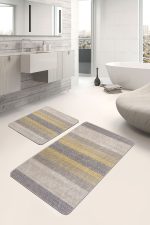 - PaspasTakimi-2li-Set1503-Gorsel-2 - Realhomes 2'li Set Sarı - Krem Zeminde Örme Motifli Geleneksel Desenli Vintage Sade & Şık 2'li Banyo & Mutfak Paspas Takımı Realhomes