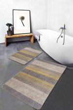 - PaspasTakimi-2li-Set1503-Gorsel-5 - Realhomes 2'li Set Sarı - Krem Zeminde Örme Motifli Geleneksel Desenli Vintage Sade & Şık 2'li Banyo & Mutfak Paspas Takımı Realhomes