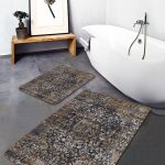 2'li Set Pastel Zeminde Etnik Motifli Suluboya Desenli      2'li Banyo & Mutfak Paspas Takımı Realhomes