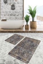 2'li Set Antika Zeminde Geleneksel Motifli Kilim Desenli Avangarde Eskitme Motifli  2'li Banyo & Mutfak Paspas Takımı Realhomes