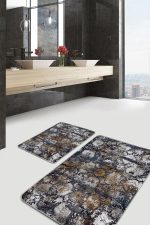 2'li Set Antika Zeminde Eskitme Motifli Geleneksel Desenli Avangarde Vintage  2'li Banyo & Mutfak Paspas Takımı Realhomes