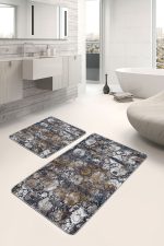 2'li Set Antika Zeminde Eskitme Motifli Geleneksel Desenli Avangarde Vintage  2'li Banyo & Mutfak Paspas Takımı Realhomes