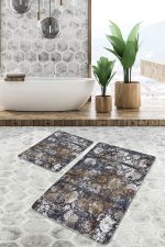 2'li Set Antika Zeminde Eskitme Motifli Geleneksel Desenli Avangarde Vintage  2'li Banyo & Mutfak Paspas Takımı Realhomes