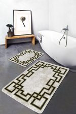 - PaspasTakimi-2li-Set1509-Gorsel - Realhomes  2'li Set Gold - Krem Zeminde Çerçeveli Motifli Eskitme Desenli Geometrik Klasik  2'li Banyo & Mutfak Paspas Takımı Realhomes