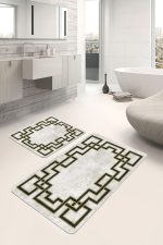 - PaspasTakimi-2li-Set1509-Gorsel-4 - Realhomes  2'li Set Gold - Krem Zeminde Çerçeveli Motifli Eskitme Desenli Geometrik Klasik  2'li Banyo & Mutfak Paspas Takımı Realhomes