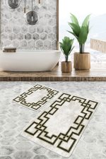 - PaspasTakimi-2li-Set1509-Gorsel-5 - Realhomes  2'li Set Gold - Krem Zeminde Çerçeveli Motifli Eskitme Desenli Geometrik Klasik  2'li Banyo & Mutfak Paspas Takımı Realhomes