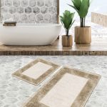 2'li Set Gold – Krem Zeminde Kanvas Motifli Boyama Desenli Bohem Klasik  2'li Banyo & Mutfak Paspas Takımı Realhomes